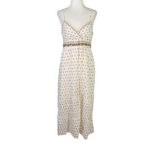 Forever 21 cream and burgundy red print babydoll midi dress M